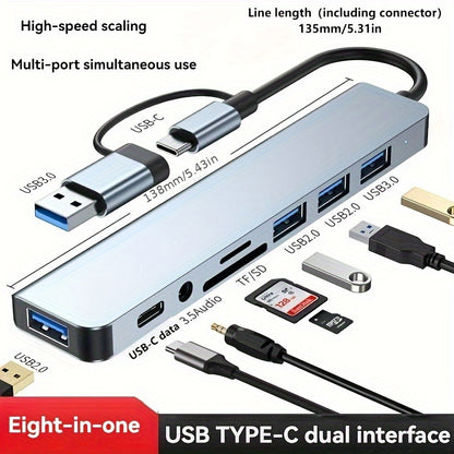 TechDock 8 — Estación de Conexión USB 3.0 Tipo-C para Laptop y PC (8 en 1)