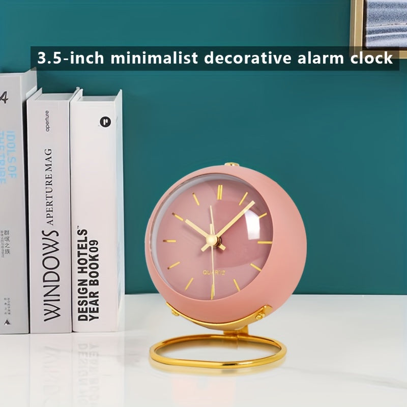 Silent Nordic-Inspired Desk Clock with Luminous Hands - Battery Operated, Metal Round Alarm Clock for Students and Home Decor