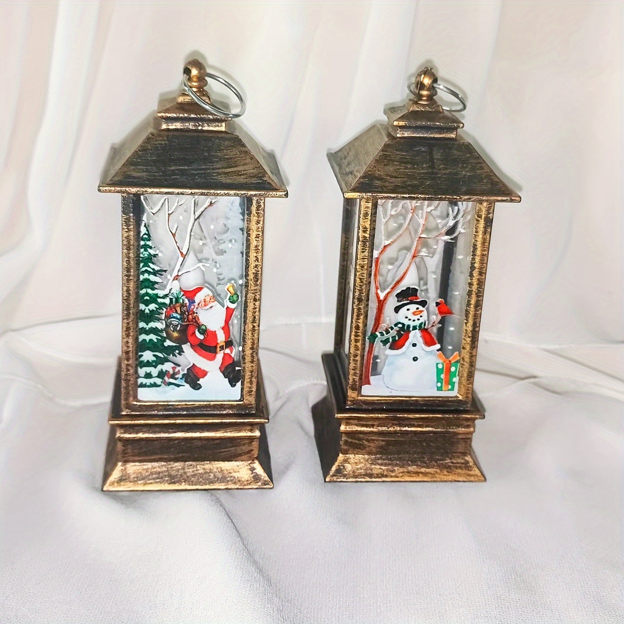2pcs Santa Claus and Snowman Pattern Christmas Decorations, Mini Oil Lamp LED Flame Candle Lanterns with Realistic Flickering Effect - Suitable for Ages 14+
