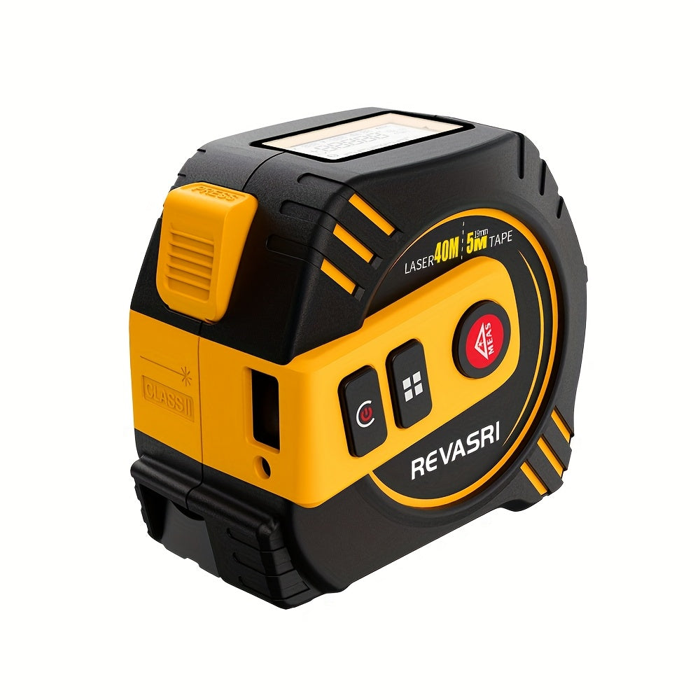 REVASRI 2-in-1 Laser Measuring Tool - 131ft/40m Laser Distance Meter & 16ft/5m Tape Measure, USB Rechargeable with LCD Display, Supports Pythagorean Theorem, Area & Volume Calculations, Feet/Inches/Meters Switchable, Ideal fo