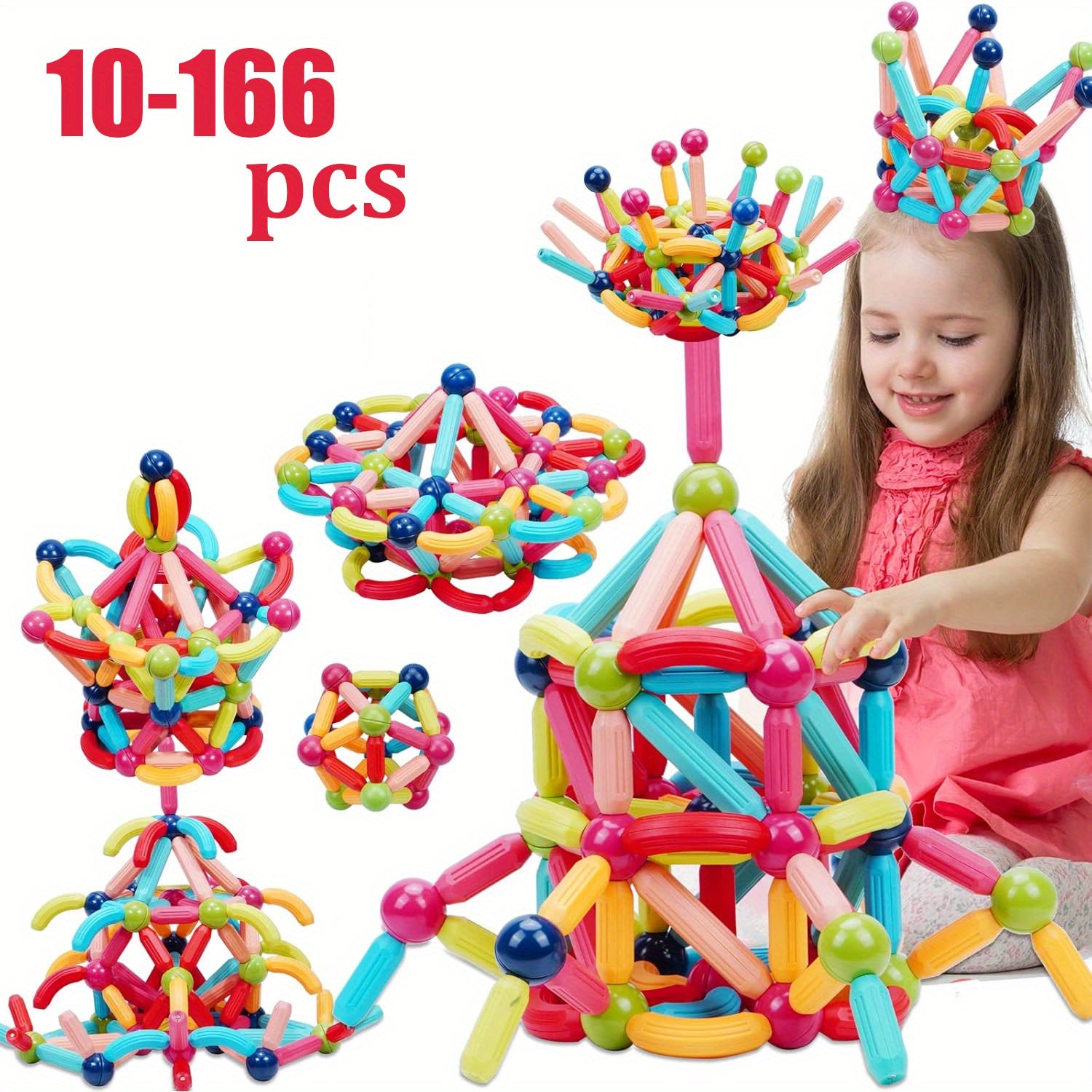 10-166pcs Magnetic Building Blocks for Kids: Magnetic Stick Game for 3 4 5 Years Old Toddlers - STEM Starter Toy for Kids Age 3-5 Preschool - Birthday Gift for Boys Girls