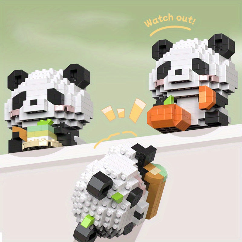 12pcs Cute Pandas Building Blocks for Kids - Ideal Birthday & Holiday Gift, Adorable Desk Ornaments. Perfect Halloween/Christmas Present or Family Activity Toy