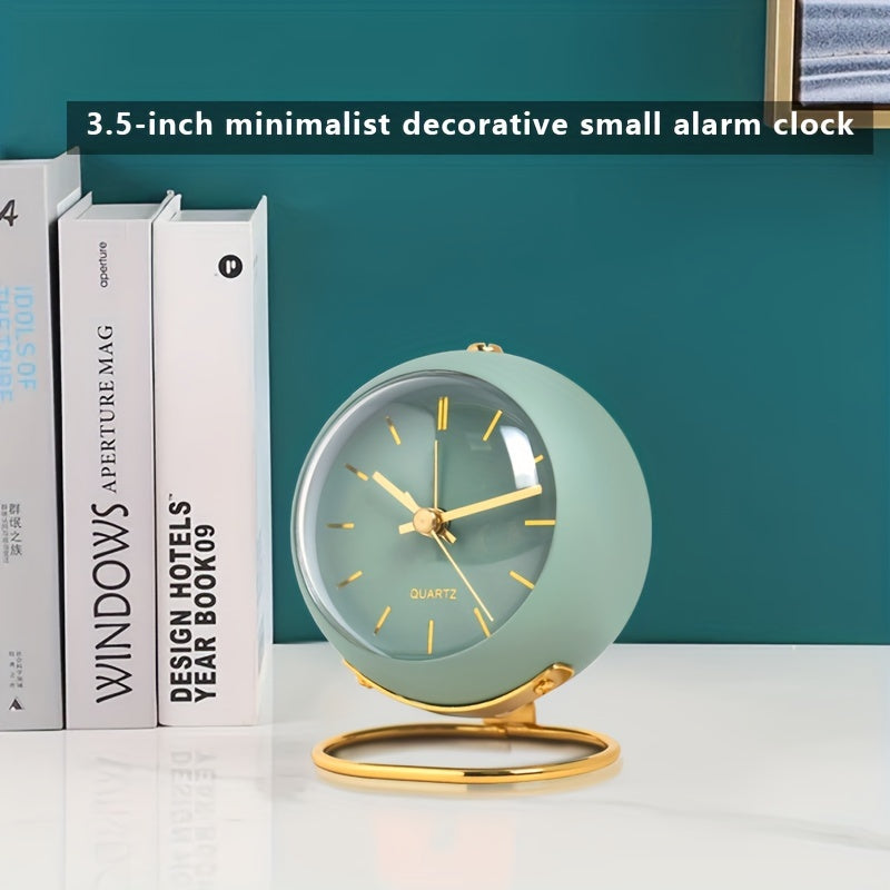 Silent Nordic-Inspired Desk Clock with Luminous Hands - Battery Operated, Metal Round Alarm Clock for Students and Home Decor