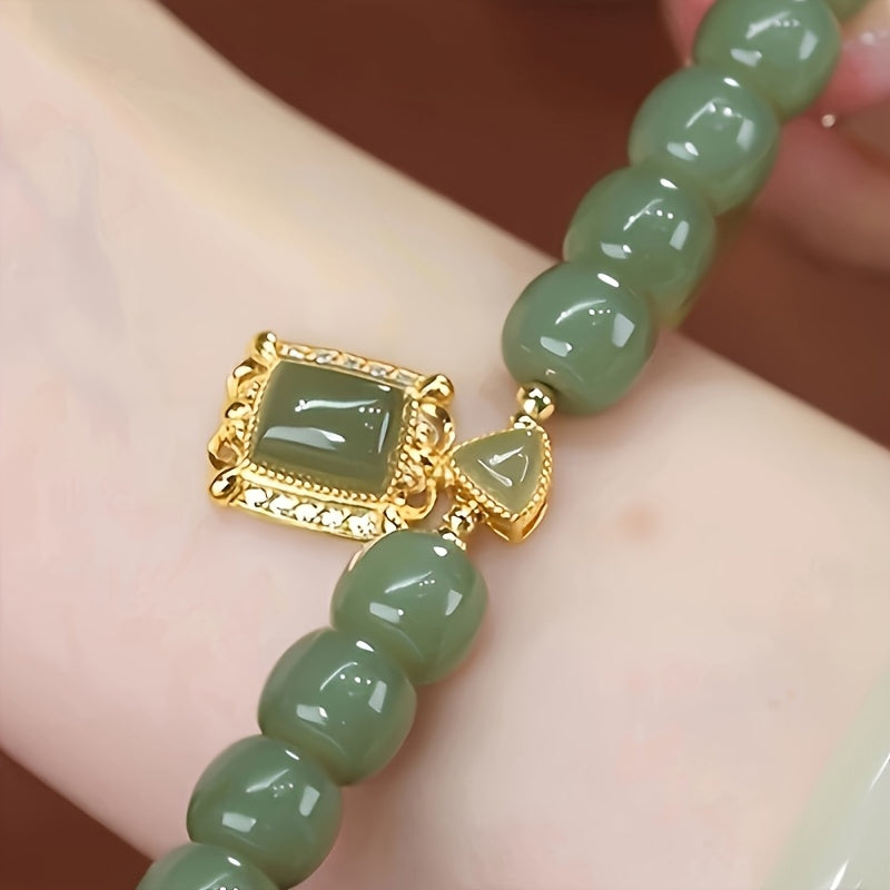 Elegant Jade Bead Bracelet with Faux Jade Pendant, Versatile Fashion Accessory for Daily Wear and Special Occasions, Suitable for 11 Festivals
