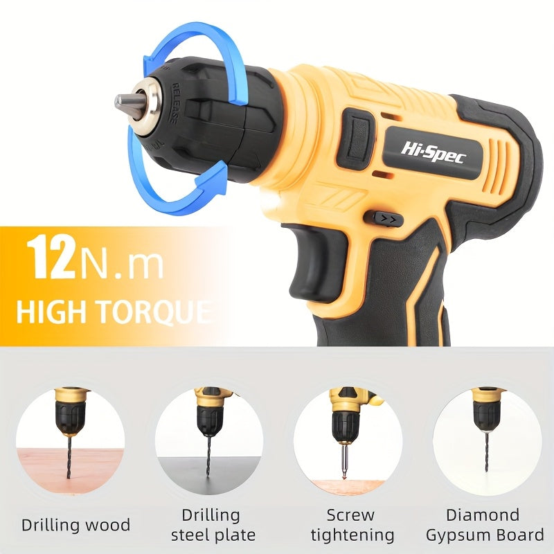 Hi-Spec 8V Cordless Electric Tool Set with Lithium-Ion Battery & Charger, Cordless Drill/Driver, Impact Driver, Screwdriver Kit, Wrench Set, Impact Socket Set, Torx Bits, Power Tool Kit with Carrying Case - Heavy-Duty All-in-