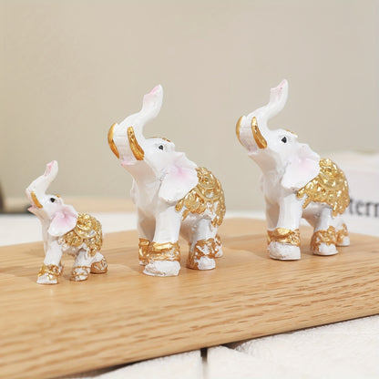 EleCharm UR — Set de 3 Figuras Decorativas de Elefantes Bebé Dorados (Resina, Uso Interior y Exterior)