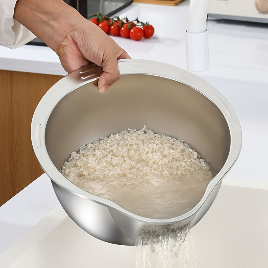 Stainless Steel Multi-Purpose Kitchen Strainer with Handle - Perfect for Washing Rice, Fruits, and Vegetables - Durable, Food-Safe Mesh Sieve for Efficient Draining and Filtering, Rice Strainer