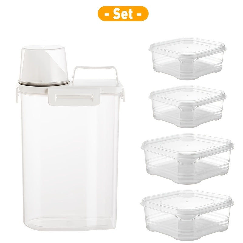 5-Pack Polypropylene Food Storage Containers, Leak-Proof &, Square Can Design for Rice, Grains, Nuts, Flour, Kitchen Organizer, Food Contact Safe