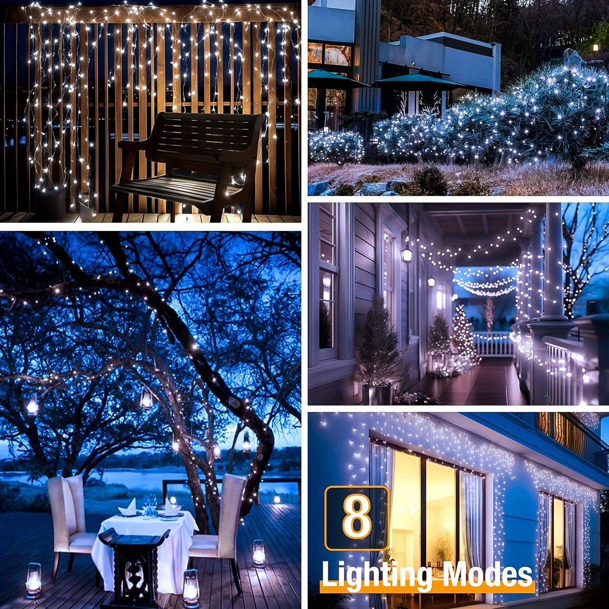 4pcs Solar Fairy Lights Outdoor, 11.98meter 100LED Solar String Lights with 8 Modes, Landscape Lighting and Torches for Yard, Garden, Wedding Party Decor, Warm White/White/Multicolor,, Solar-Powered & Light Sensor Control, Ou