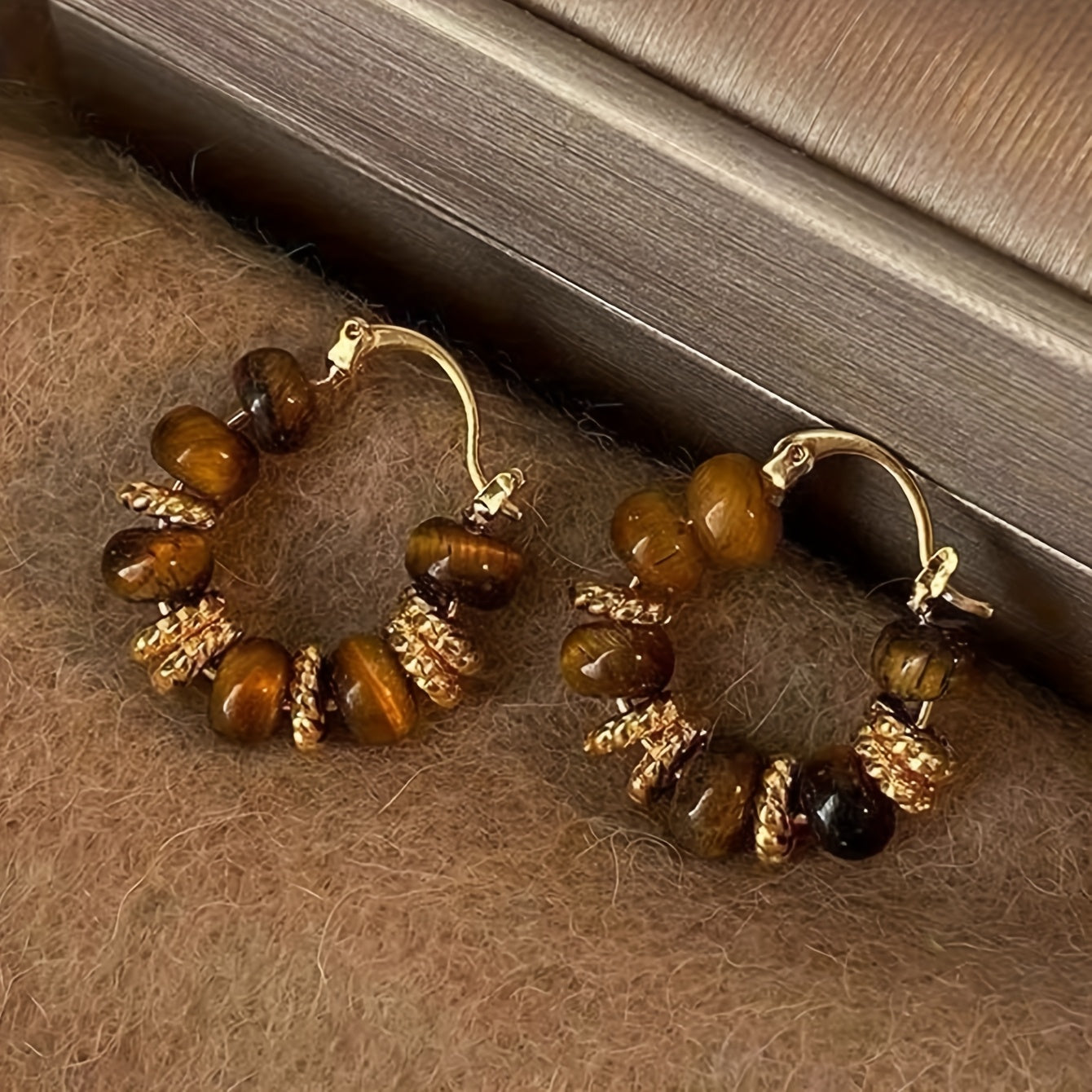 Amber Elegance — Set de 3 Pares de Aros Vintage con Cuentas Ámbar