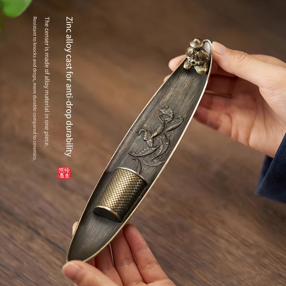 Traditional Metal Boat-Shaped Incense Burner with Intricate Dragon Design - Ideal for Christmas, Halloween, Easter, Hanukkah, Thanksgiving Home Decor - No Electricity Needed, Holiday Decor Accessory|Traditional Aesthetic|Deta