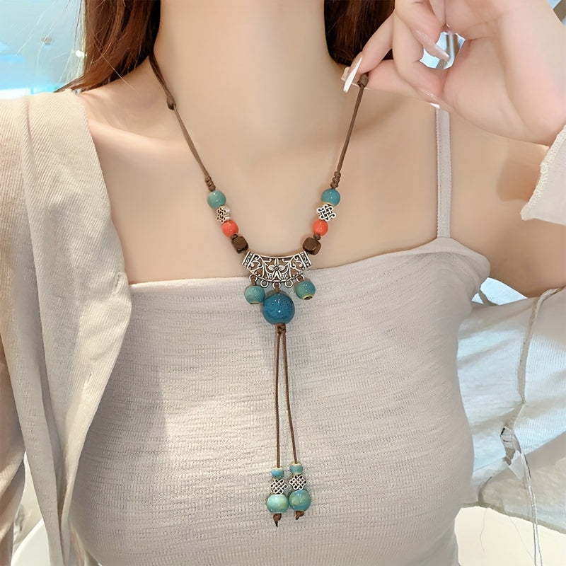 Adjustable Vintage Boho Necklace with Colorful Beads - Daily Wear and Party Occasion Jewelry