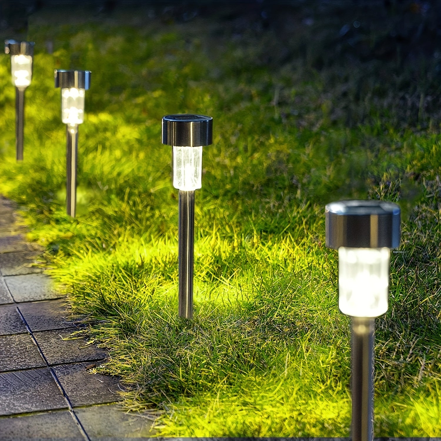 10pcs Solar Stainless Steel Landscape Lights, Outdoor Solar Stick Lights for Patio, Lawn, Park, Garden, Terrace and Landscaping, Cool White