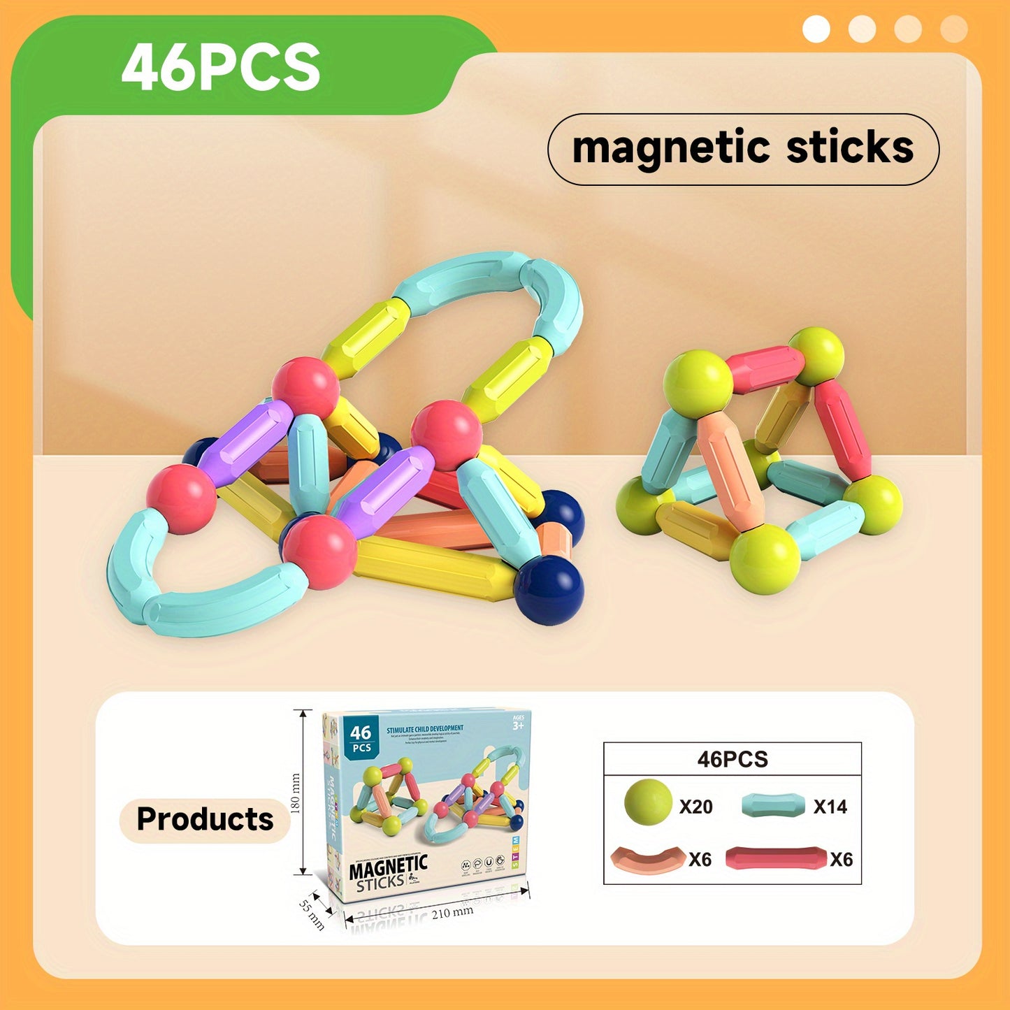 MagniPlay GR — Set de 26 a 166 Bloques Magnéticos para Niños (Juego STEM, Colores Mixtos)