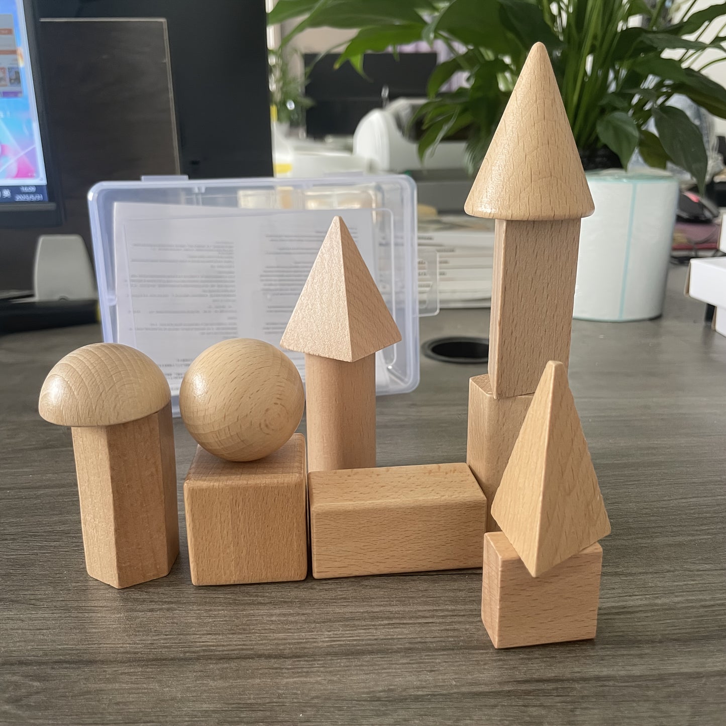 GeoBox JW — Set de Figuras Geométricas en Madera de Haya (Color Blanco, con Caja Plástica)