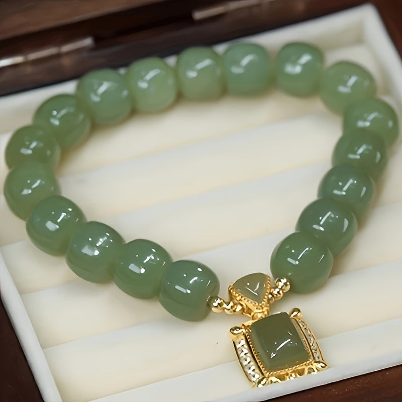 Elegant Jade Bead Bracelet with Faux Jade Pendant, Versatile Fashion Accessory for Daily Wear and Special Occasions, Suitable for 11 Festivals