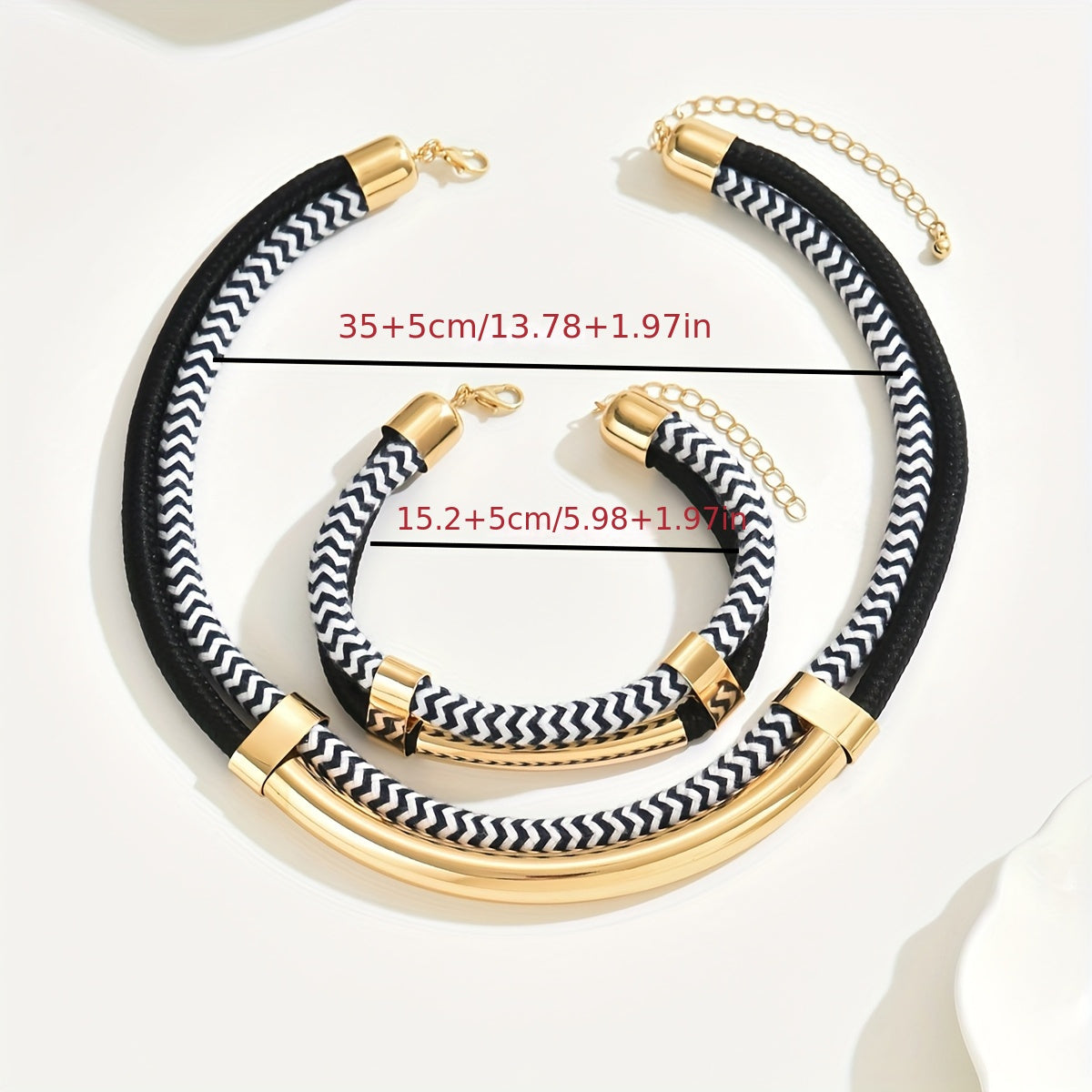 2pcs Vintage Style Jewelry Set, 14K Golden Plated Iron Necklace and Bracelet, Hip-Hop Inspired Double Line Design, Suitable for Daily and Party Occasions