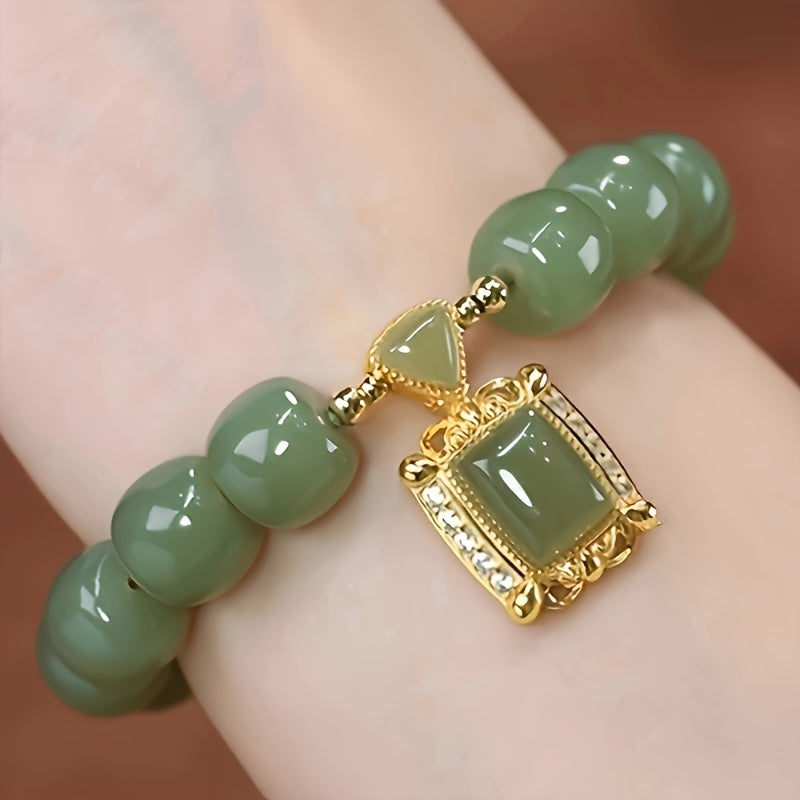 Elegant Jade Bead Bracelet with Faux Jade Pendant, Versatile Fashion Accessory for Daily Wear and Special Occasions, Suitable for 11 Festivals