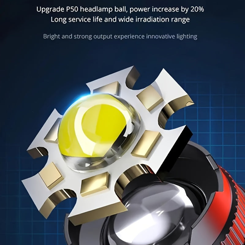 1pc HXP50+COB Rechargeable LED Headlamp, Hands-Free Head Mount Torch with Infrared Sensor Switch, 1500mAh Lithium Battery, USB Cable Included, for Outdoor Camping, Fishing, Climbing, Emergency Light