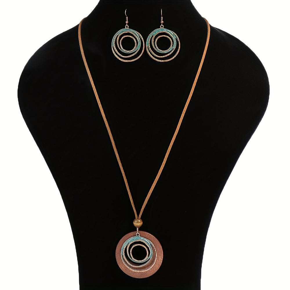 Tribal Essence — Set de Collar Doble y Aros Vintage (3 Piezas)