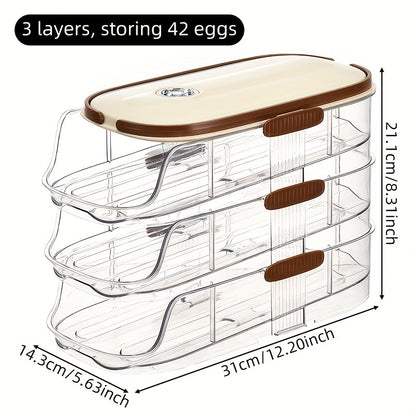 EggSlide CW — Organizador de Huevos para Refrigerador con Rodamiento Automático (1/2/3 Niveles, Material PP+PET, Gran Capacidad)