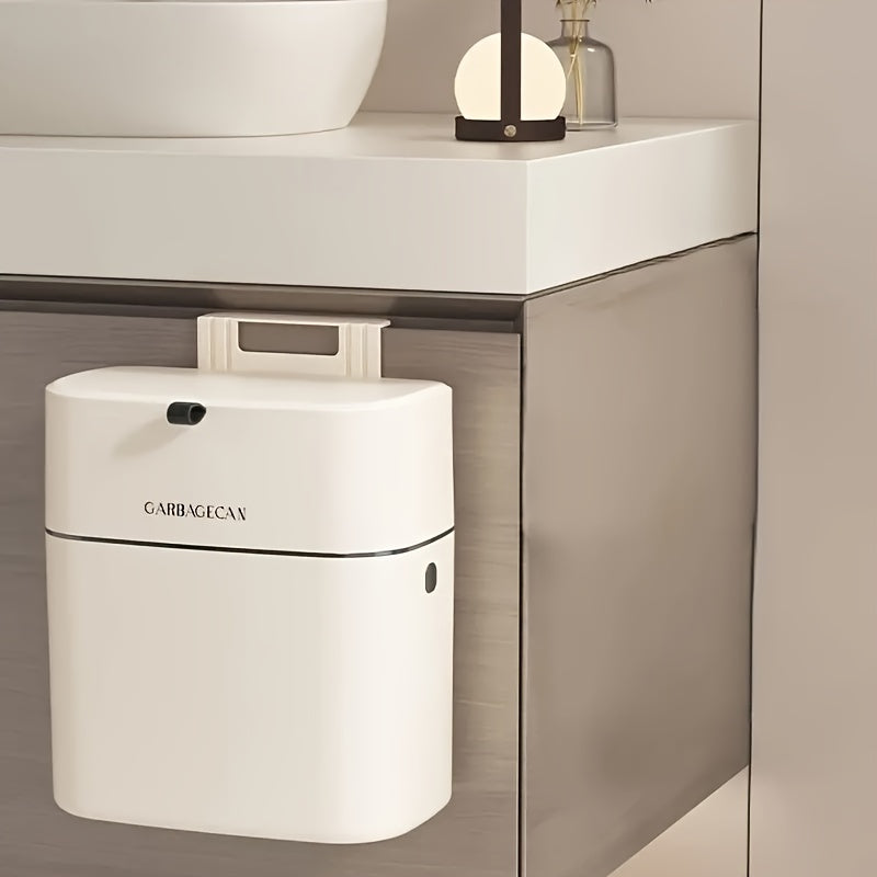 1pc Wall Mounted Trash Can, Household Large Capacity Living Room Toilet Good Appearance Horizontal With Lid Slim Garbage Can, Kitchen Accessories