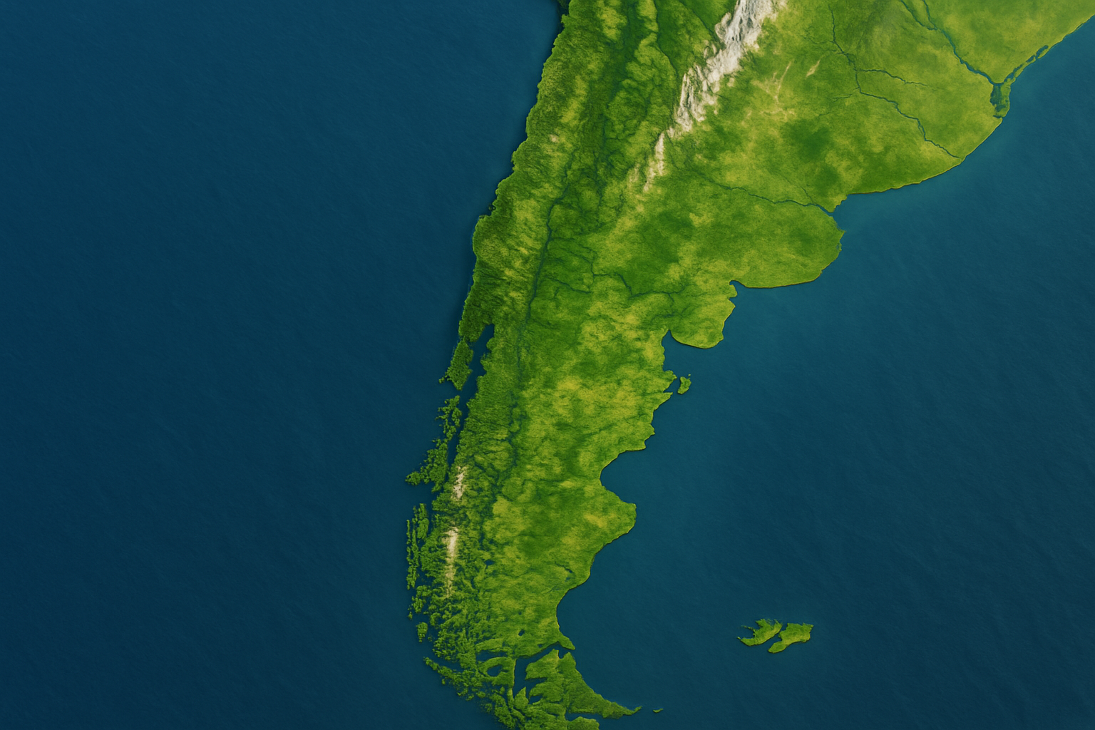 diseña una imagen que muestre mucho verde y sea un mapa geografico del largo chile, visto desde arriba