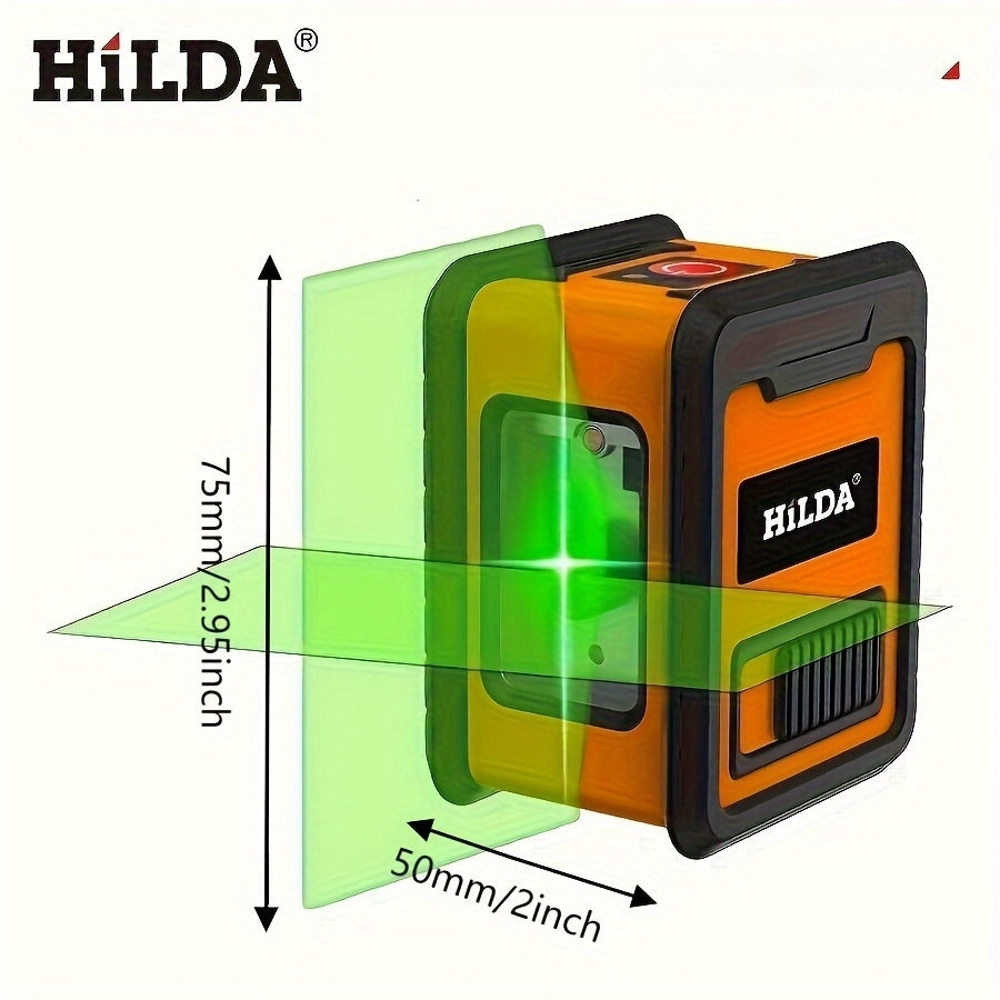 2-line mini laser level, self leveling laser level, horizontal and vertical intersecting ultra green laser beam lines, suitable for DIY, image hanging, and construction sites