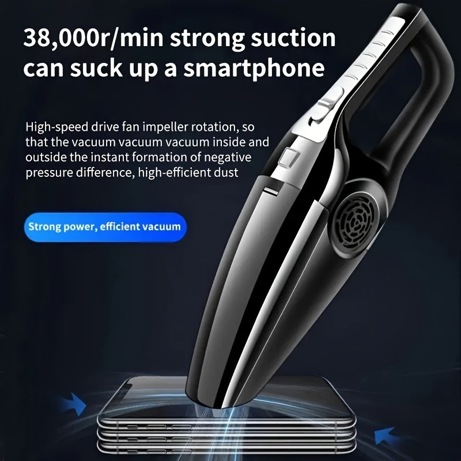 120 High Power 38000r/min Super Suction Handheld Vacuum Cleaner - Lightweight Portable Design with Long Hose, Brush & Flat Mouths, Ergonomic Handle for Home & Car Use, Car Vacuum Cleaner, Sleek Metallic Finish, Durable Constr