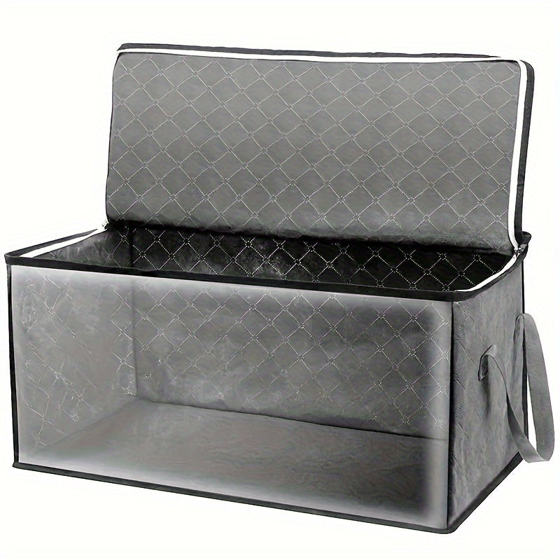 54.02 L Large Capacity Foldable Storage Box, Gray, Rectangular, Modern Style, Durable Fabric, Transparent Window, Sturdy Handle, Multi-Purpose, Suitable for Wardrobe, Dormitory, Home Organization, Clothes, 24-Hour Bedding, Pi