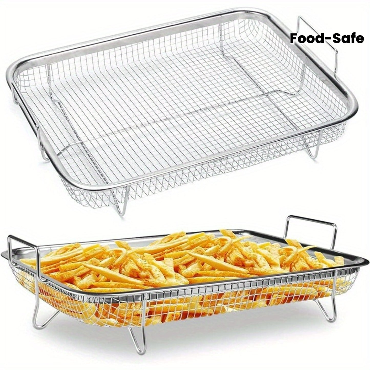CrispyTray BY — Bandeja de Freír en Malla de Acero Inoxidable (Uso en Encimera, Diseño Seguro para Alimentos)