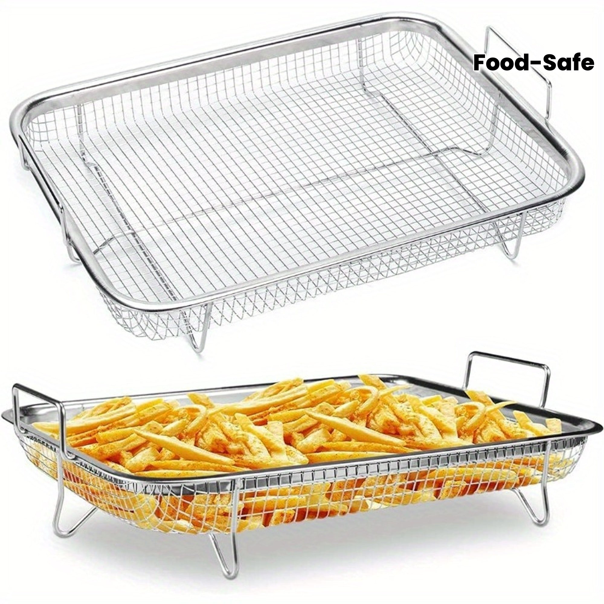 Stainless Steel Fry Basket Rack - Multi-Use Countertop Mesh Baking Tray for Healthier Cooking, Durable Food-Safe Design, Ideal for Fries and Veggies, Kitchen Essentials|Sleek Metallic Finish|Durable Construction, Fry Basket R