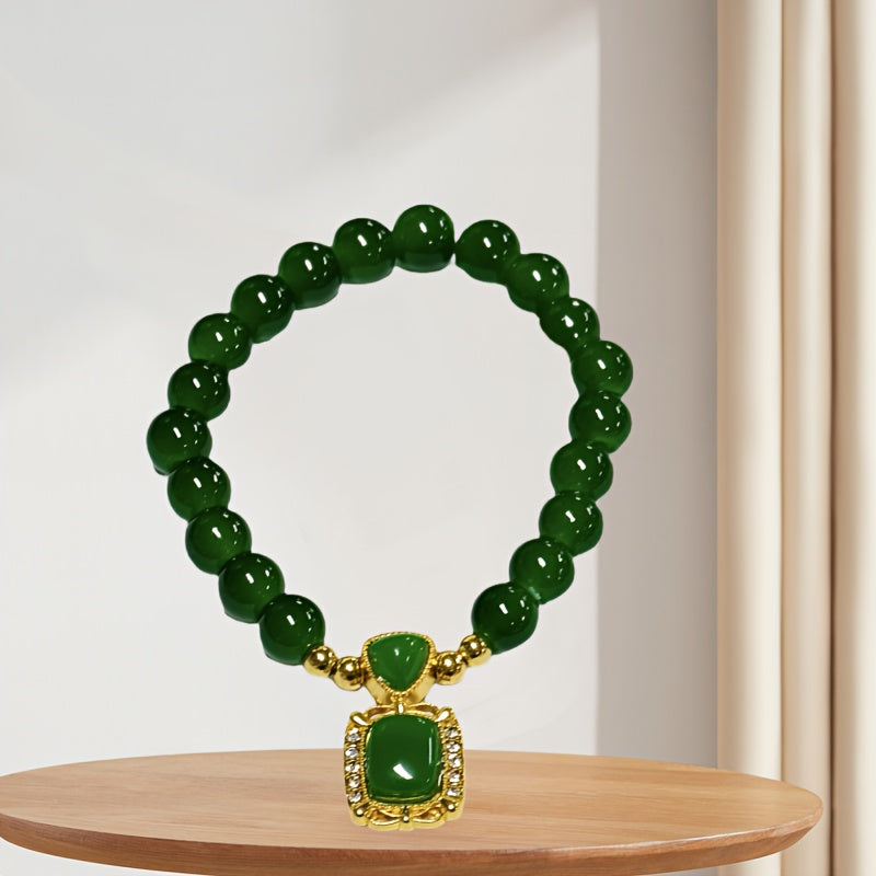 Elegant Jade Bead Bracelet with Faux Jade Pendant, Versatile Fashion Accessory for Daily Wear and Special Occasions, Suitable for 11 Festivals