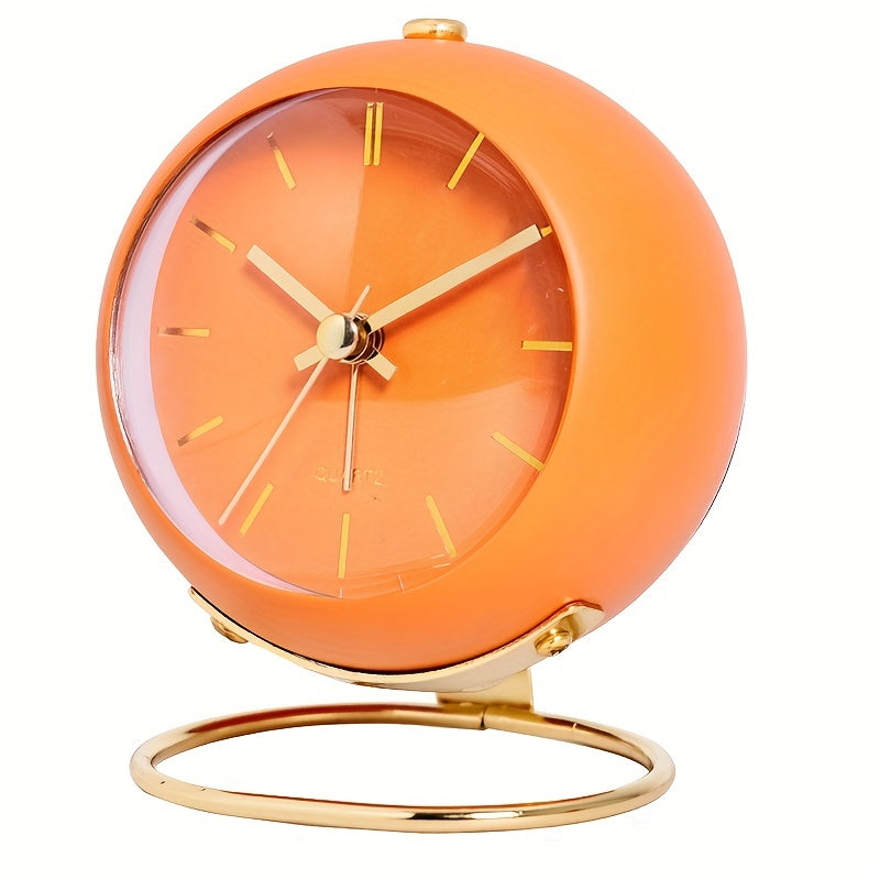 Silent Nordic-Inspired Desk Clock with Luminous Hands - Battery Operated, Metal Round Alarm Clock for Students and Home Decor