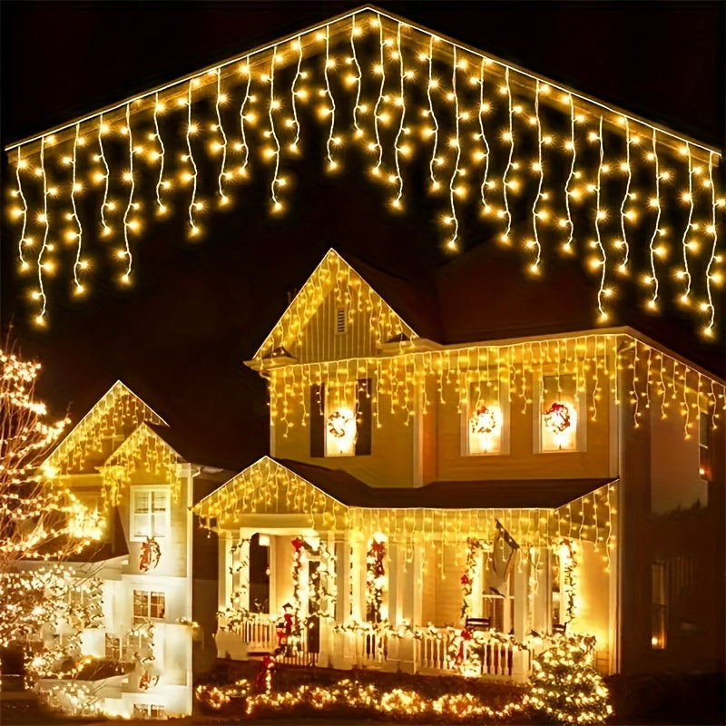 1 pack, outdoor solar 59.98meter x 7.19meter curtain cord light, IPX4, 8 modes of remote control waterfall light, courtyard garden balcony birthday party wedding decoration light, commercial lighting atmosphere string light,