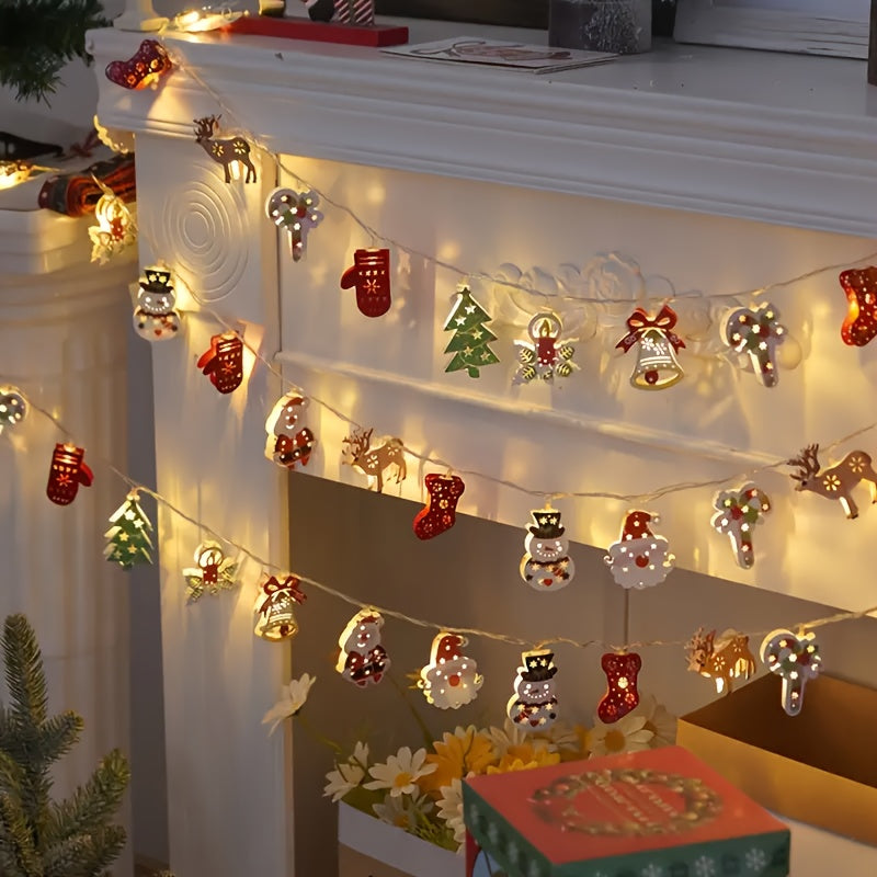 1pc 200.0cm Festive Christmas LED String Lights - Santa, Reindeer, Snowman, Bells & More Holiday Decorations, Battery Operated (AA Batteries Not Included), Indoor Party & Bedroom Decor, Plastic Carnival Theme, Festive Home De