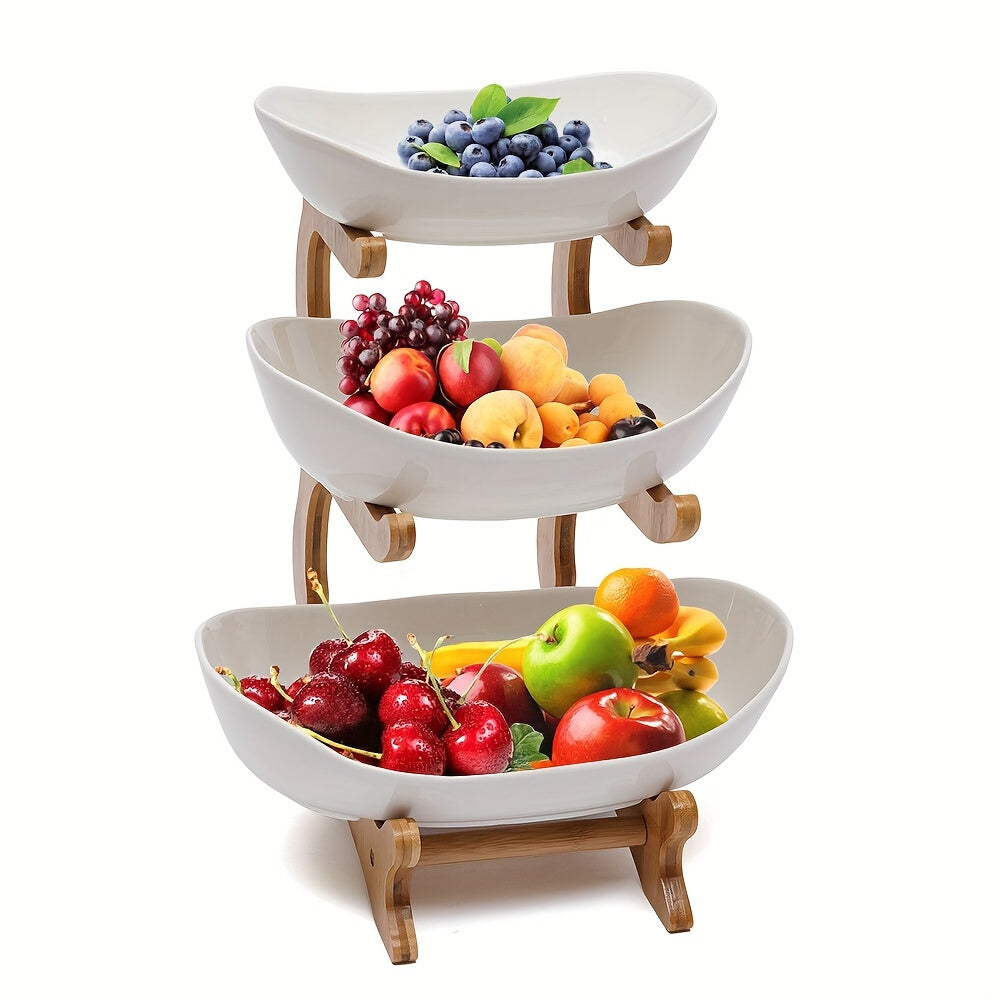 Frutéa ER — Canasta de 2/3 Niveles para Frutas y Verduras con Patas de Madera (Forma Ovalada, Material PC Resistente)