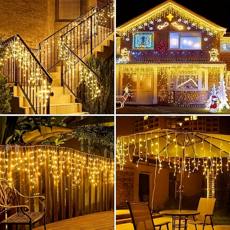 1 pack, outdoor solar 59.98meter x 7.19meter curtain cord light, IPX4, 8 modes of remote control waterfall light, courtyard garden balcony birthday party wedding decoration light, commercial lighting atmosphere string light,