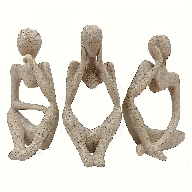 3pcs Abstract Thinker Resin Sculpture Set - Contemporary Art Figurines for Bookshelf & Home Office Decor, Perfect for Room Decor