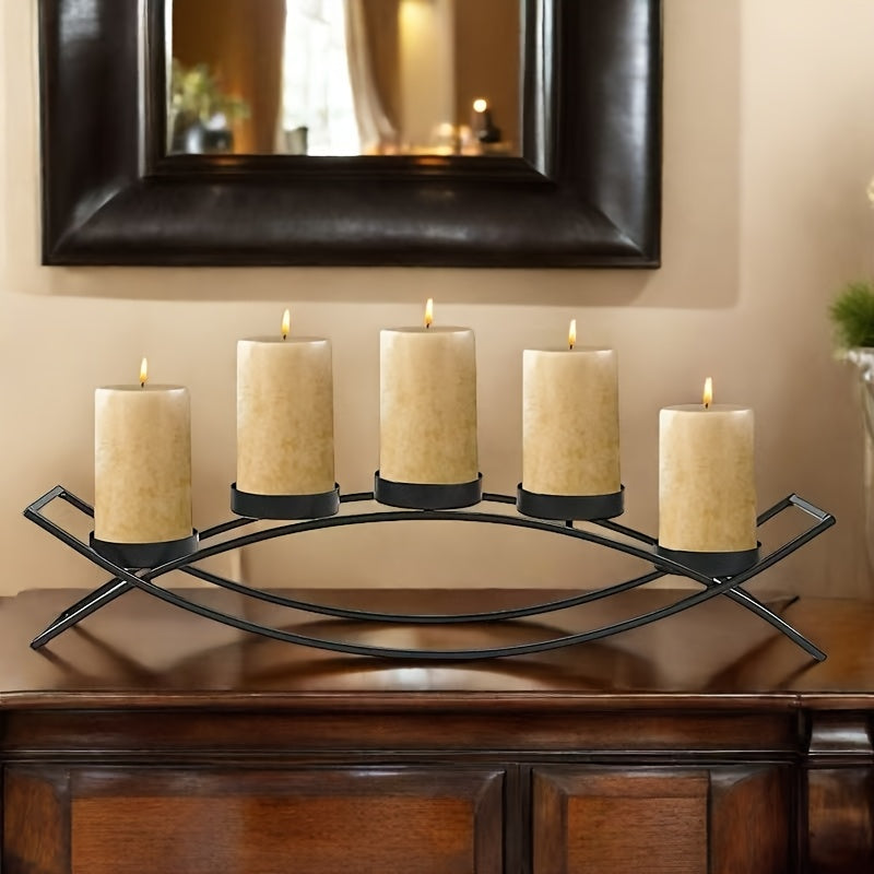 HAOYIER 5-Tier Modern Black Metal Candle Holder Stand with Sturdy A-Frame Design - Heavy-Duty Tabletop Candlestick for 5 Candles (Candles Not Included) - Elegant Centerpiece for Dining Table, Mantel, Weddings & Home Decor - S