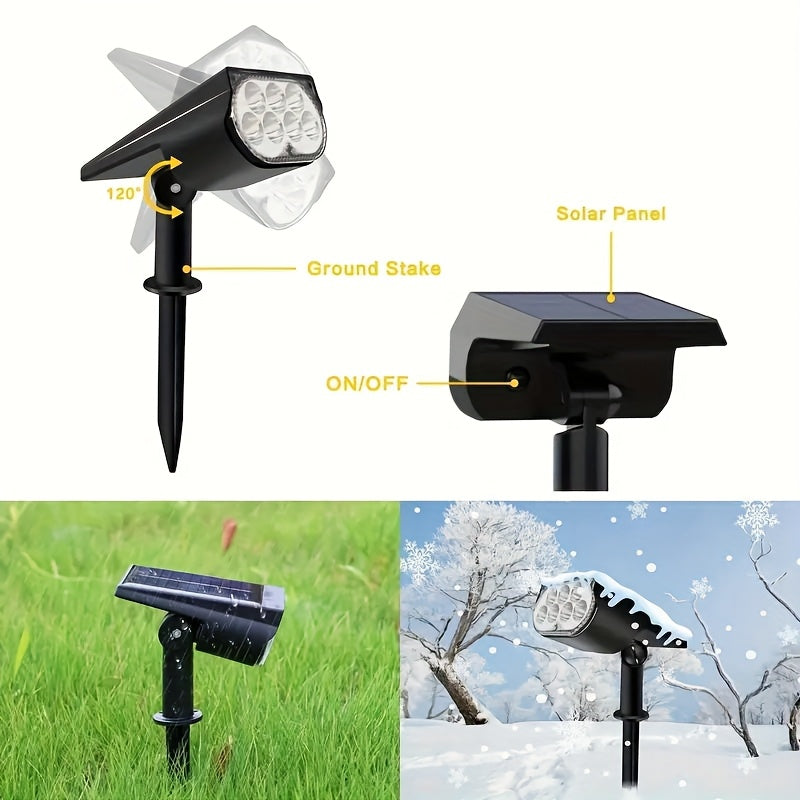 7LED Solar Powered Spotlight, Solar Charging, Wall Mount/Ground Stake Dual Use, Portable and Easy to Place, Landscape and Path Lighting, Flexible and Convenient Installation, Suitable for Porch, Fence, Yard Trees, Flower Beds