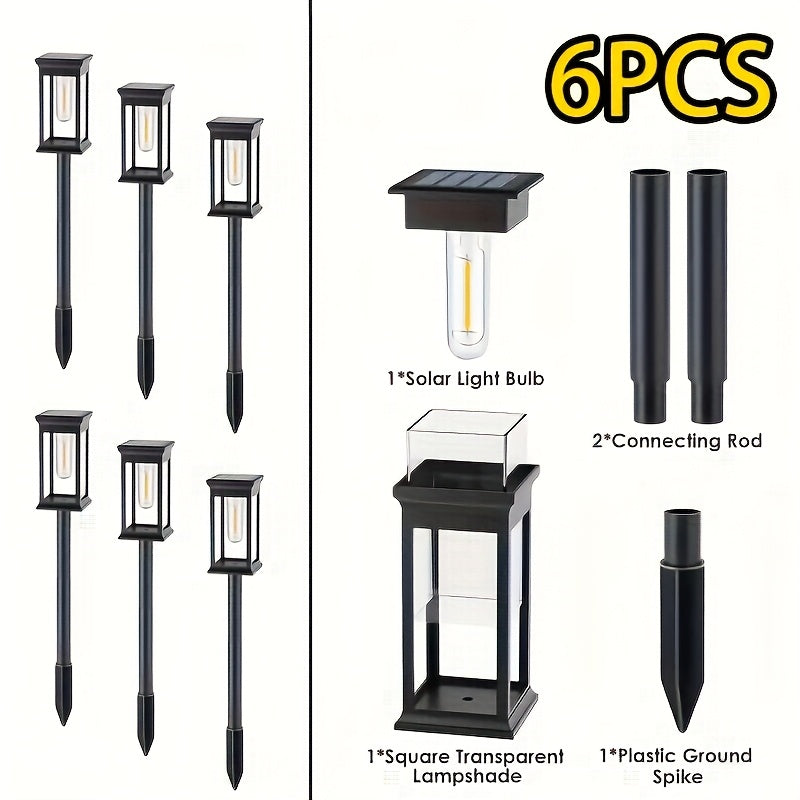 6 Solar Tungsten Filament Lawn Lamp Commercial Street and Area Lighting, Commercial Lighting for Outdoor Atmosphere Decoration-LED Lawn Lamp Suitable for Villa, Garden, Courtyard, Path and Terrace Landscape Lighting