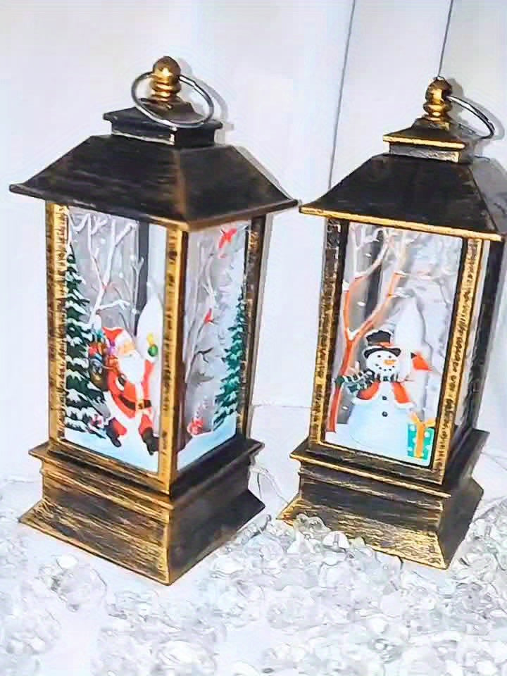 2pcs Santa Claus and Snowman Pattern Christmas Decorations, Mini Oil Lamp LED Flame Candle Lanterns with Realistic Flickering Effect - Suitable for Ages 14+