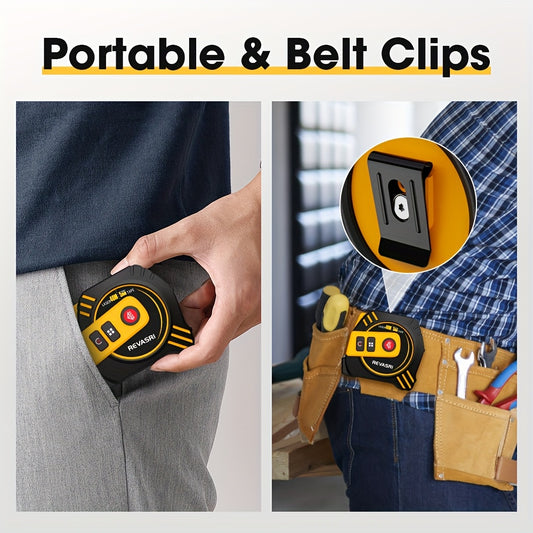 MeasuPro DQ — Medidor Láser 2 en 1 con Cinta Métrica (REVASRI, Recargable USB, Pantalla LCD, Cálculos Avanzados)