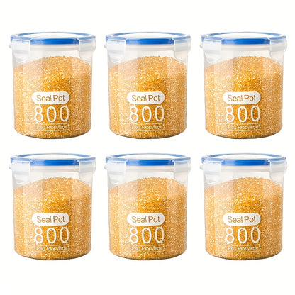 NutriSeal MM — Set de 6 Contenedores Redondos Herméticos con Tapa Azul (Plástico Transparente, Reutilizables y Apilables)