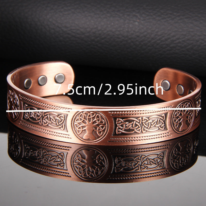 Men'S Copper Magnetic Bracelet with Upgraded Solid Copper Tree of Life Design, Equipped with 6 Magnets, Adjustable Bracelet, Birthday and Christmas Gift for Mom and Dad