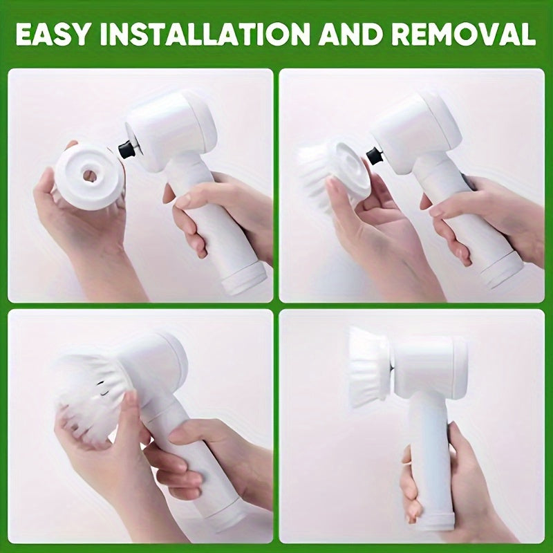 LAN XUN 5-in-1 Rechargeable Electric Cleaning Brush Set with USB Charging, Medium Hardness, Multi-Purpose Handheld Brush Tool Kit for Bathroom, Kitchen, Bedroom, Living Room, Toilet - Includes 5 Brush Heads