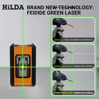 LaserLine FT — Nivel Láser Mini de 2 Líneas (Autonivelante, Haz Verde Ultra Brillante, Marca HILDA)