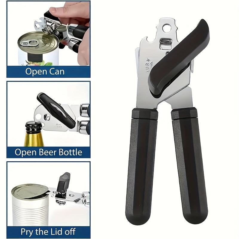 3-in-1 Stainless Steel Can Opener, Multi-Functional Manual Opener with Strong Grip, Ergonomic Design, Ideal for Home, Restaurant, Kitchen Use, No Power Required
