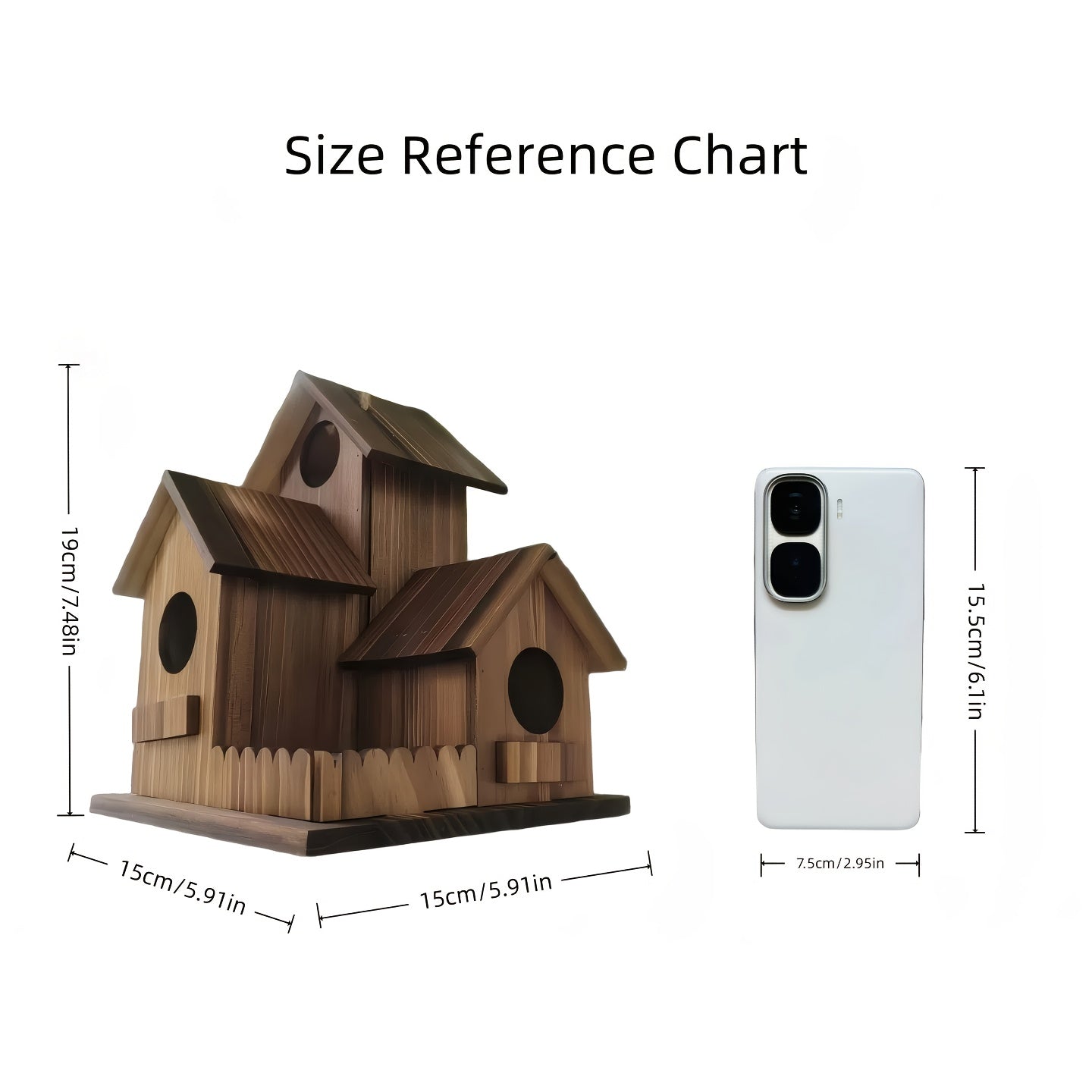 3-Room Rustic Wooden Birdhouse with Multiple Perches & Rooftop Vents - High-Quality Pine Wood Garden Feeder for Birds, Outdoor Weather-Resistant Design, Natural Finish, Without Battery